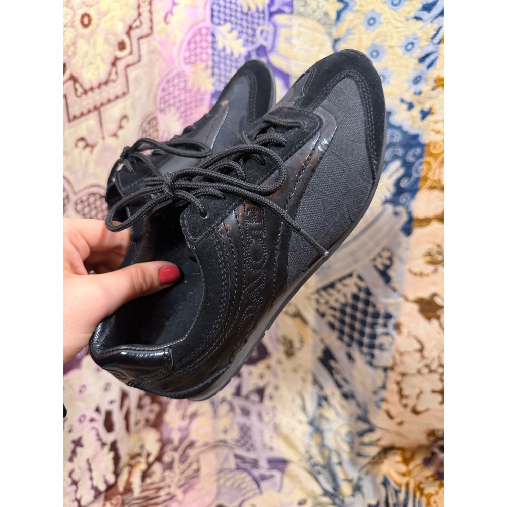 Black Coach Kodie Monogram Leather Canvas Lace Up Sneakers Women's Size 6